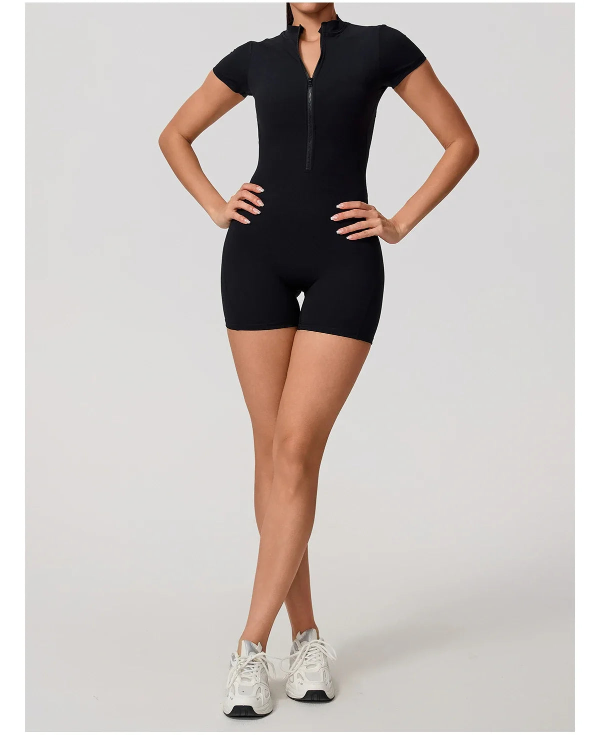 Hearuisavy Summer Women's Short Sleeved Sports Overalls Running Yoga Jumpsuit High Stretch Push Up Fitness Bodysuit With Zipper
