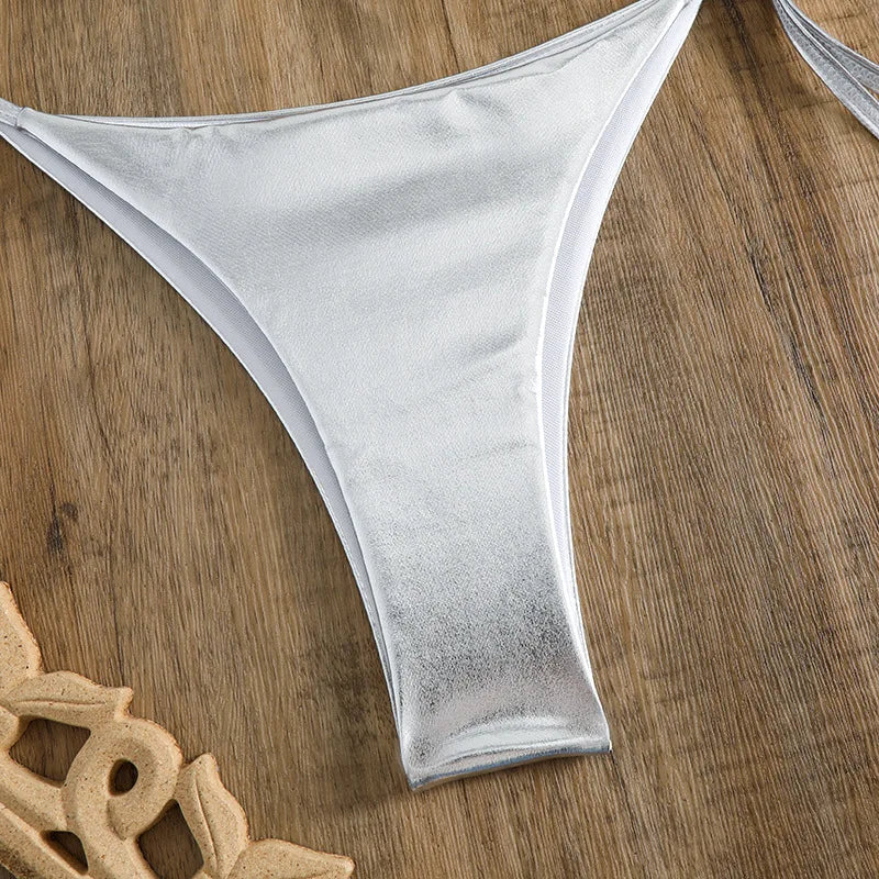 Sexy Brozing Gold Bikinis Sets Women Push Up Micro Bikini Swimsuit 2026 Brazilian Beach Bathing Suit Tie Side Triangle Swimwear