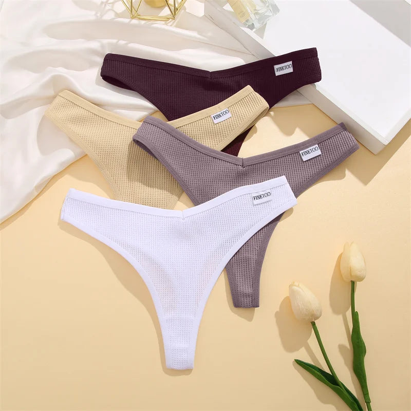 New 7Pcs Women Cotton Waffle Style G-string Panties Ladies Soft Thongs Female S-XL Low-Rise T-Back Panties Bikini Underwear 2024