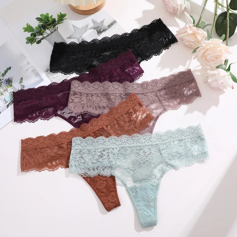 3Pcs Lace Sexy Thongs Women Low-Rise Briefs Sexy Soft Ladies Underwear Trendy Floral Underpants Female Flowery Panty Lingerie