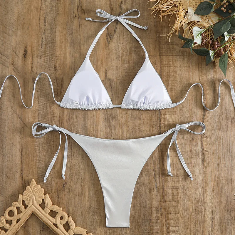 Sexy Brozing Gold Bikinis Sets Women Push Up Micro Bikini Swimsuit 2026 Brazilian Beach Bathing Suit Tie Side Triangle Swimwear