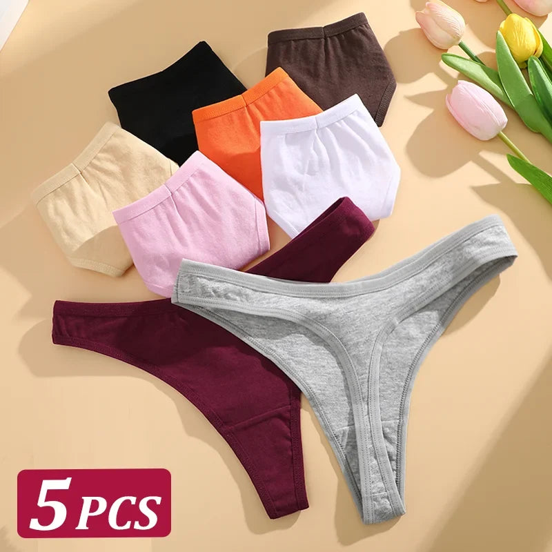 5Pcs Women Sexy Cotton Thongs Female Bikini Panties G-String Underwear Thongs Striped Panties Female Underwear T-Back Intimat