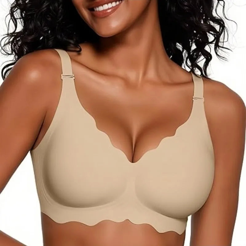 Women's Wave Jelly Seamless Bra 3/4 Cup Thin Molded Wire-Free Supportive Bra with Push-Up Comfort Solid Color Underwear Sostén