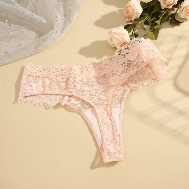 3Pcs Lace Sexy Thongs Women Low-Rise Briefs Sexy Soft Ladies Underwear Trendy Floral Underpants Female Flowery Panty Lingerie