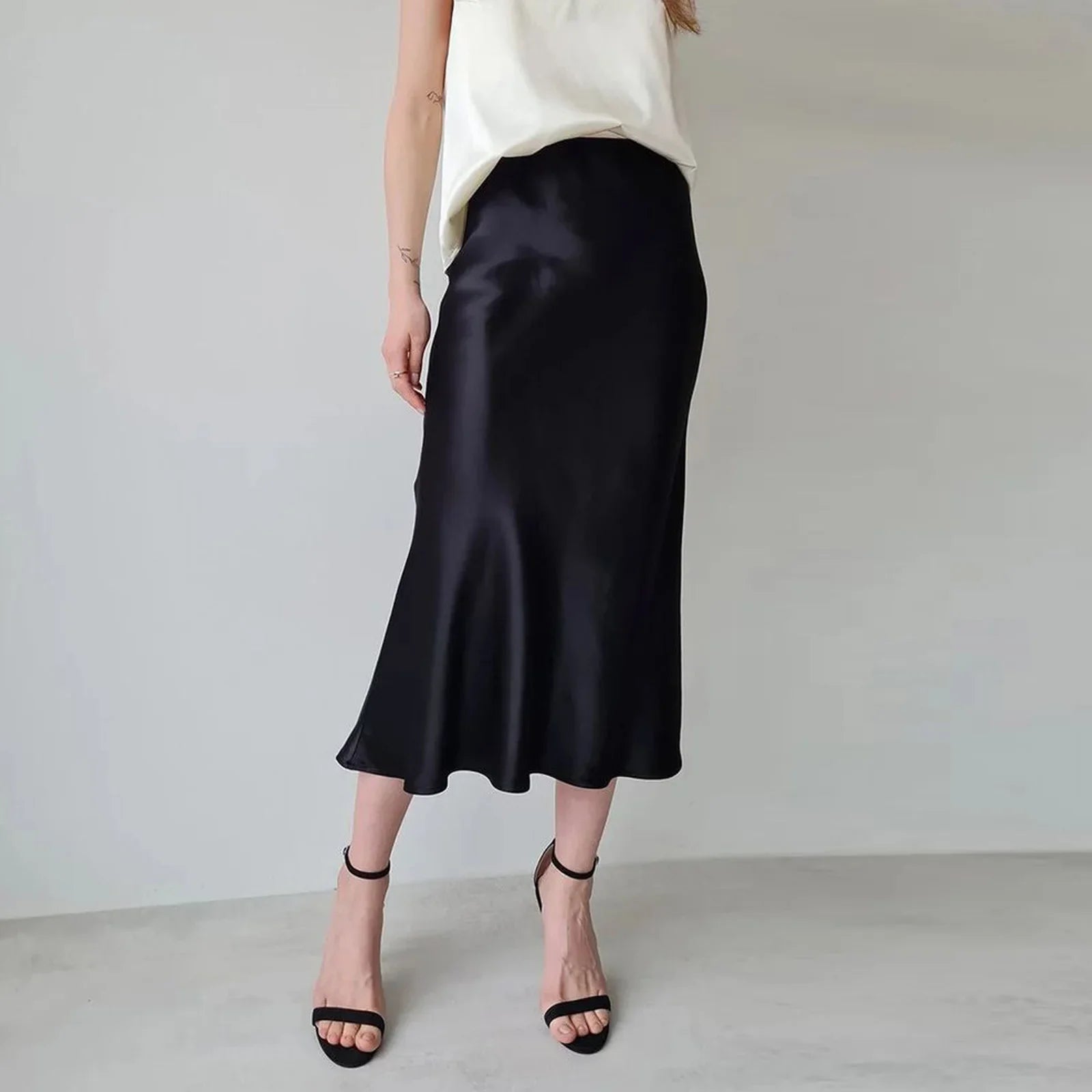 Women Summer Spring High Waist Skirts Fashion Vintage Solid Color Long Satin Texture Skirt Chic Female Long Skirts Mujer