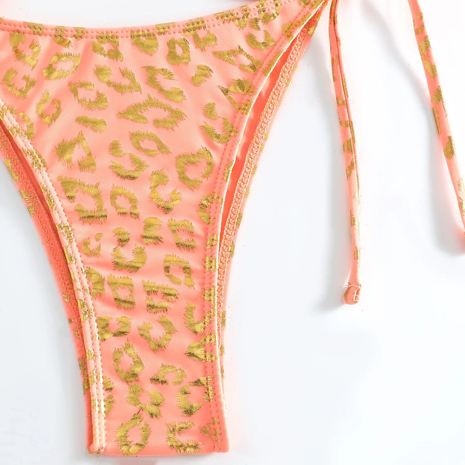 Sexy Orange Leopard Print Bikini Set 2024 Women Halter Push Up Bra Tie Side Thong Swimsuit Summer Backless Bathing Suit Swimwear