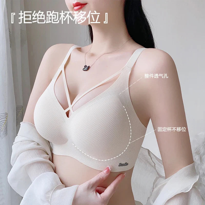Traceless Half-Fixed Cup Women Underwear Thin Jelly Soft Support Anti Drop Adjustable No Steel Ring Super Soft Solid Color Bras