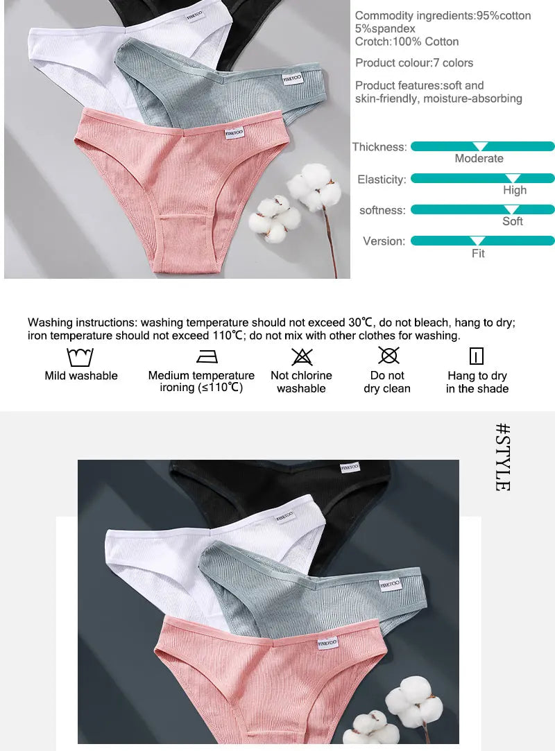 3PCS/Set Women Cotton Briefs Panties Ladies Sexy Solid Color Low Waist Underwear Female Soft Breathable Intimates Lingerie 2024
