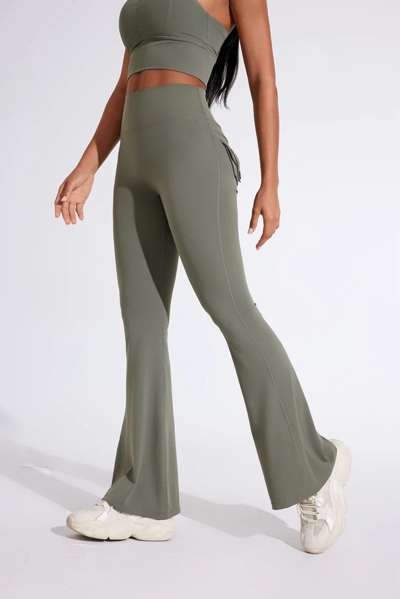 DIAS FIT JOY Women's pocket bell bottoms yoga high waisted hip lifting fitness pants quick drying running exercise fitness gym