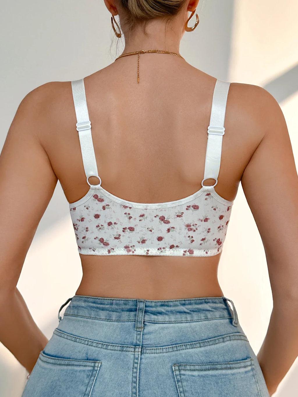 Women's Ditsy Floral Lace Wireless Bra Adjustable Straps Mesh Unlined Comfortable Daily Bralette for Women