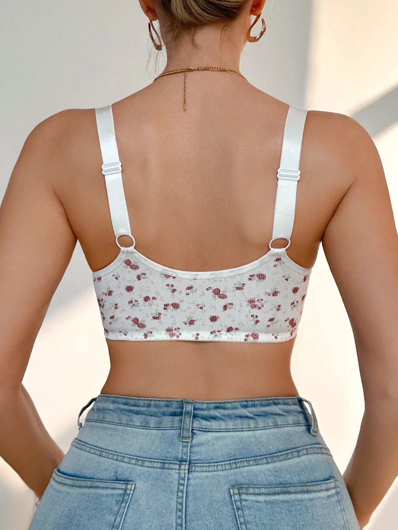 Women's Ditsy Floral Lace Wireless Bra Adjustable Straps Mesh Unlined Comfortable Daily Bralette for Women