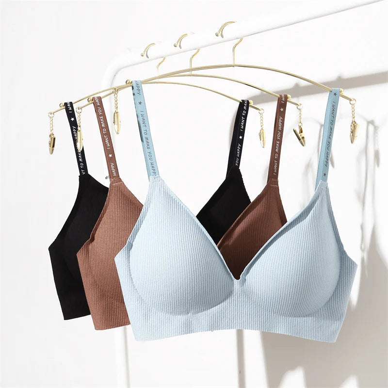Deep V Knitting Bra Women Wireless Bras Sexy Padded Bralette Ladies Comfortable Brassiere Female Soft Underwear 6 Colors 2023