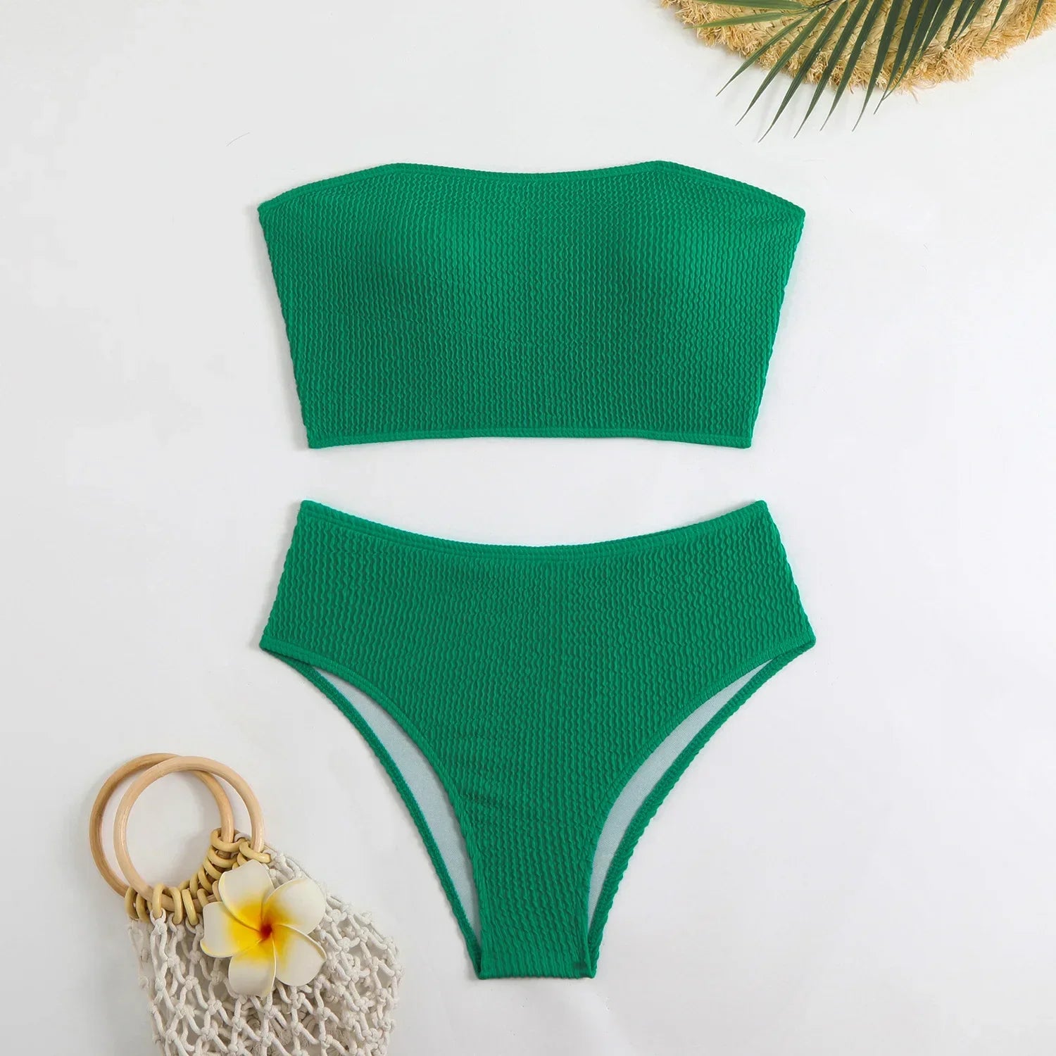 Sexy Bandeau Bikini 2025 Mujer Women Black Ribbed Push Up High Waist Swimsuit Summer Beach Bathing Suit Holiday Swimwear Biquini