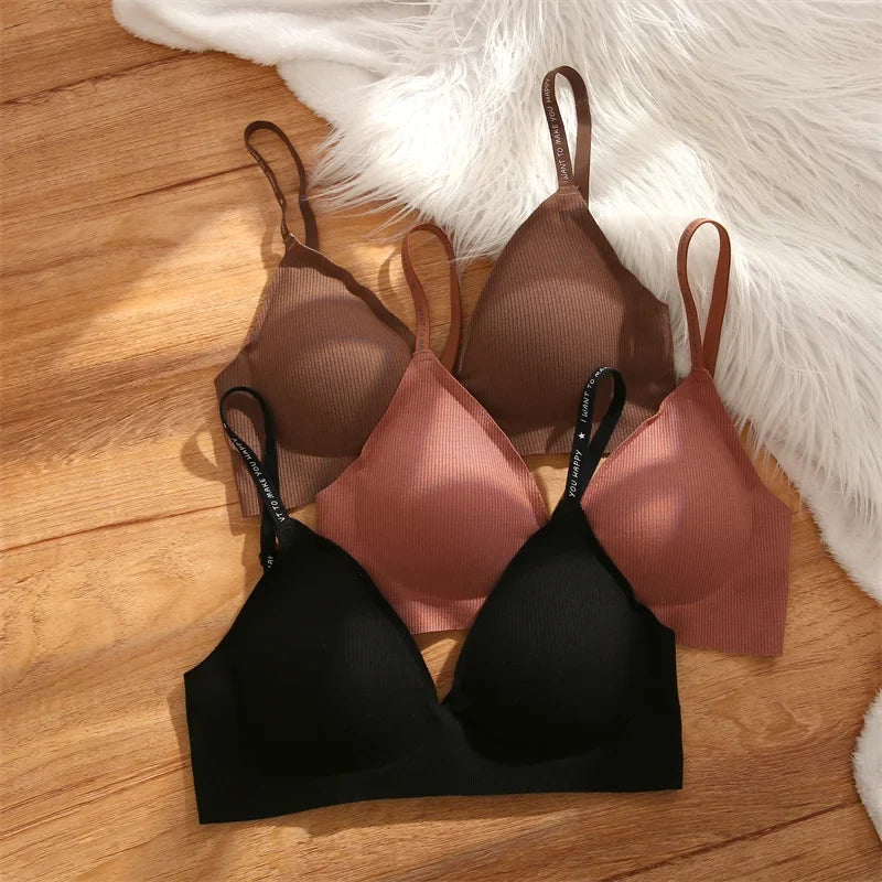 Deep V Knitting Bra Women Wireless Bras Sexy Padded Bralette Ladies Comfortable Brassiere Female Soft Underwear 6 Colors 2023