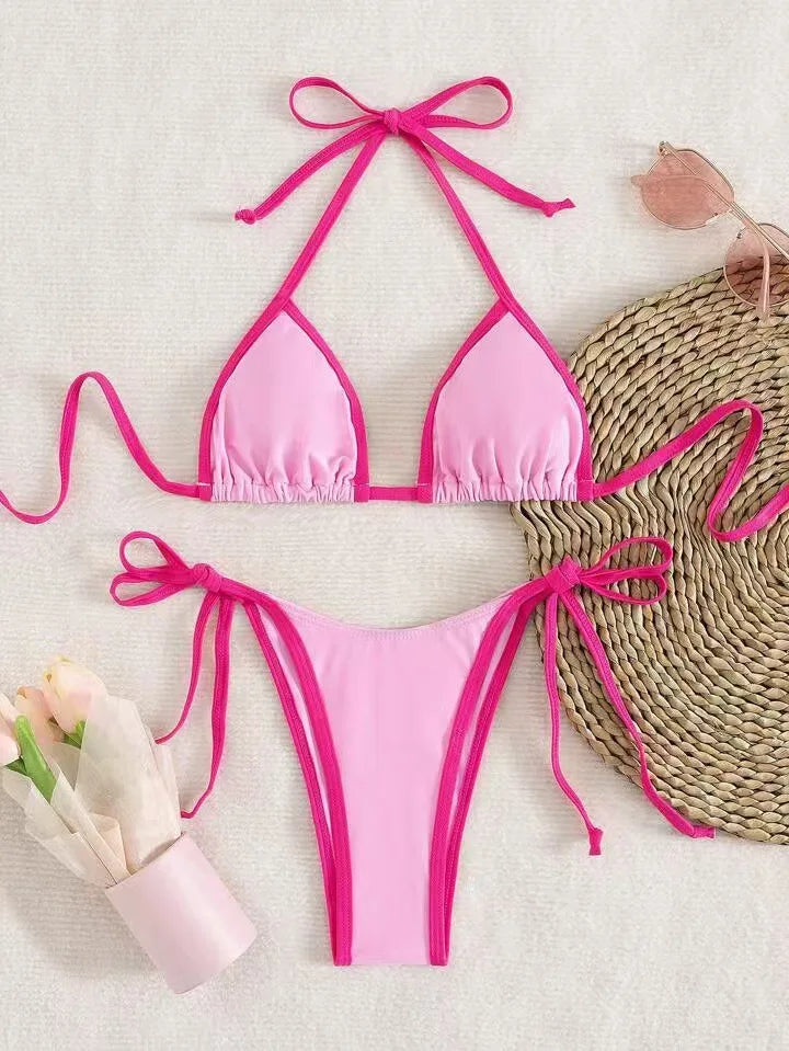 2026 Sexy Contrast Color Separates Micro Bikini Women's Swimsuit Female Swimwear Mini Thong Bikinis Set Two-piece Bathing Suit