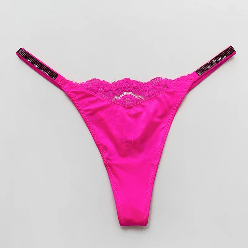 Rhinestone Lace Sexy Girls Women Panties Seamless Underwear G String Letter Transparent Thong For Female Low Rise Ladies Briefs