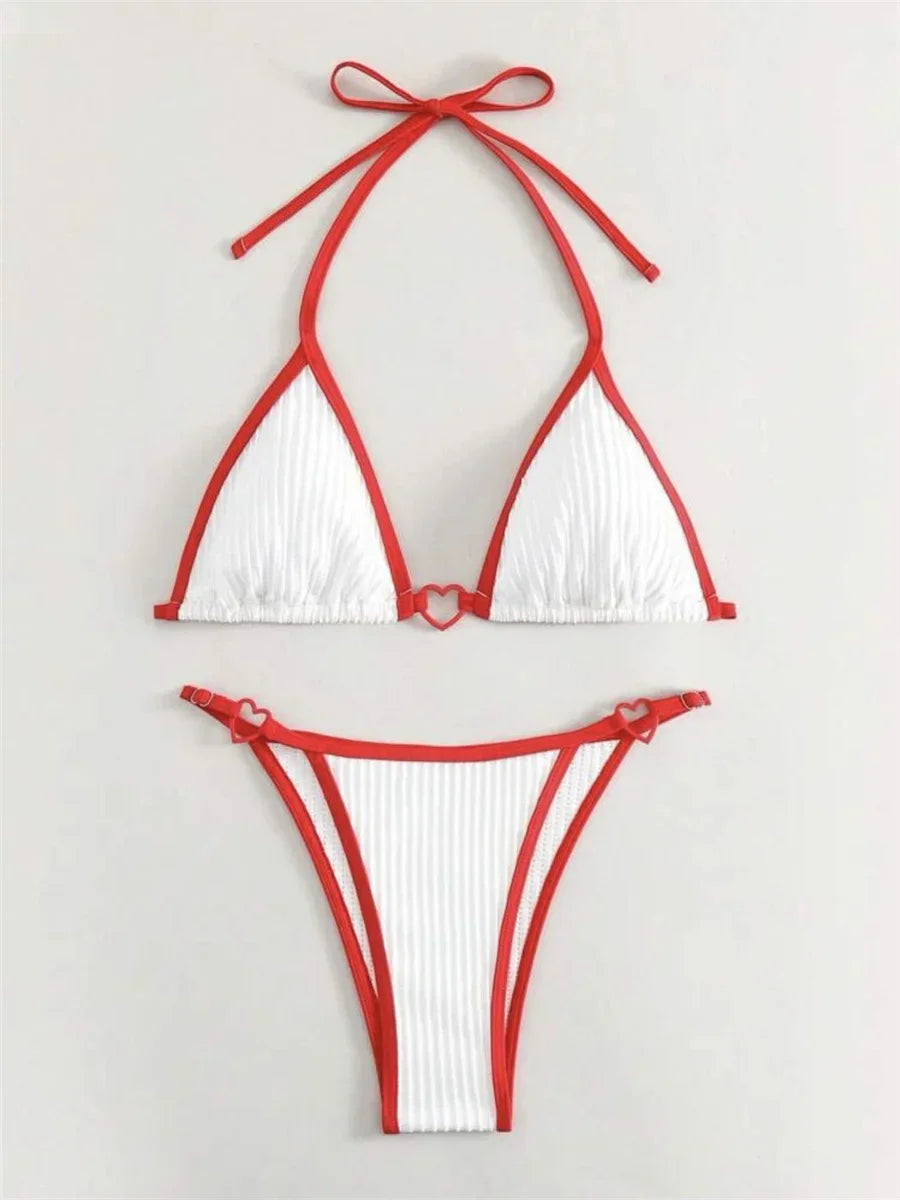 Sexy Heart Designer Micro Bikini 2024 Women Black Contrast Push Up Swimsuit Summer Beach Bathing Suit Thong Swimwear Biquini