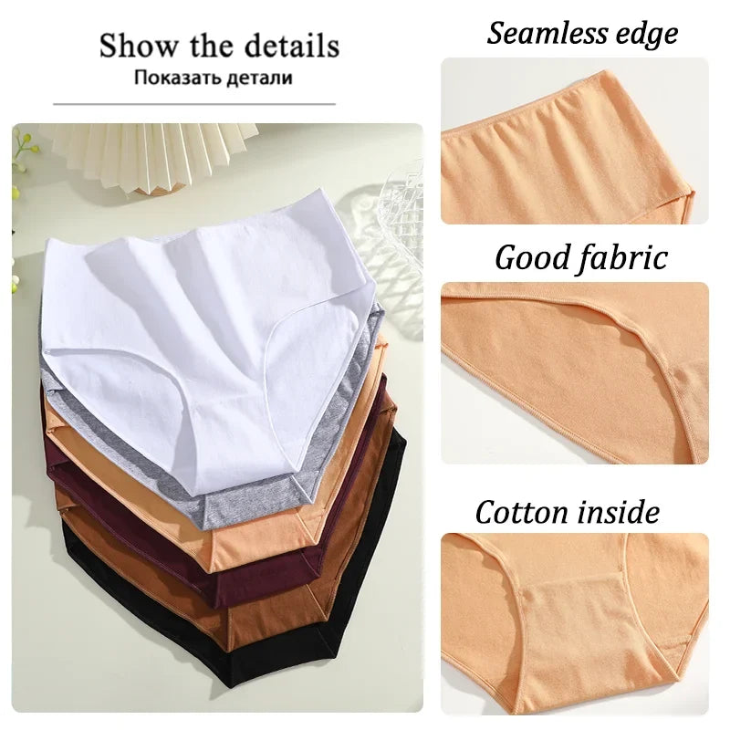 4Pcs Women's Seamless Cotton Briefs Women Plus SizePanties Solid Color Breathable Underwear Female Low Waist Soft Lingerie S-XXL
