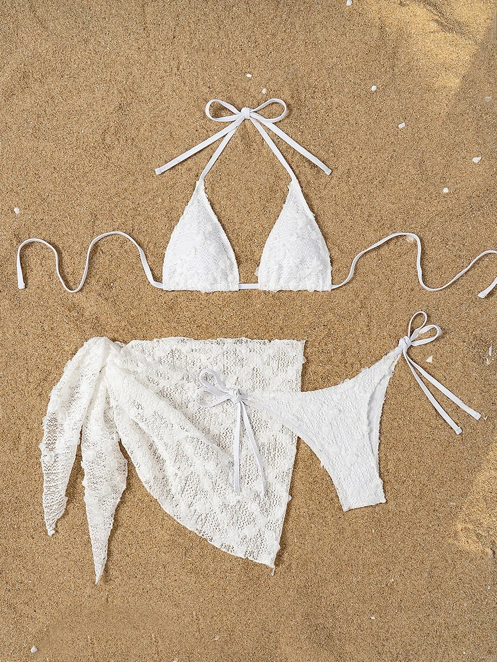 Sexy White Lace Cover Up Skirt 3 Piece Swimsuit Women Bandage Thong Bikini 2025 Summer Push Up Beach Bathing Suit Skirt Swimwear