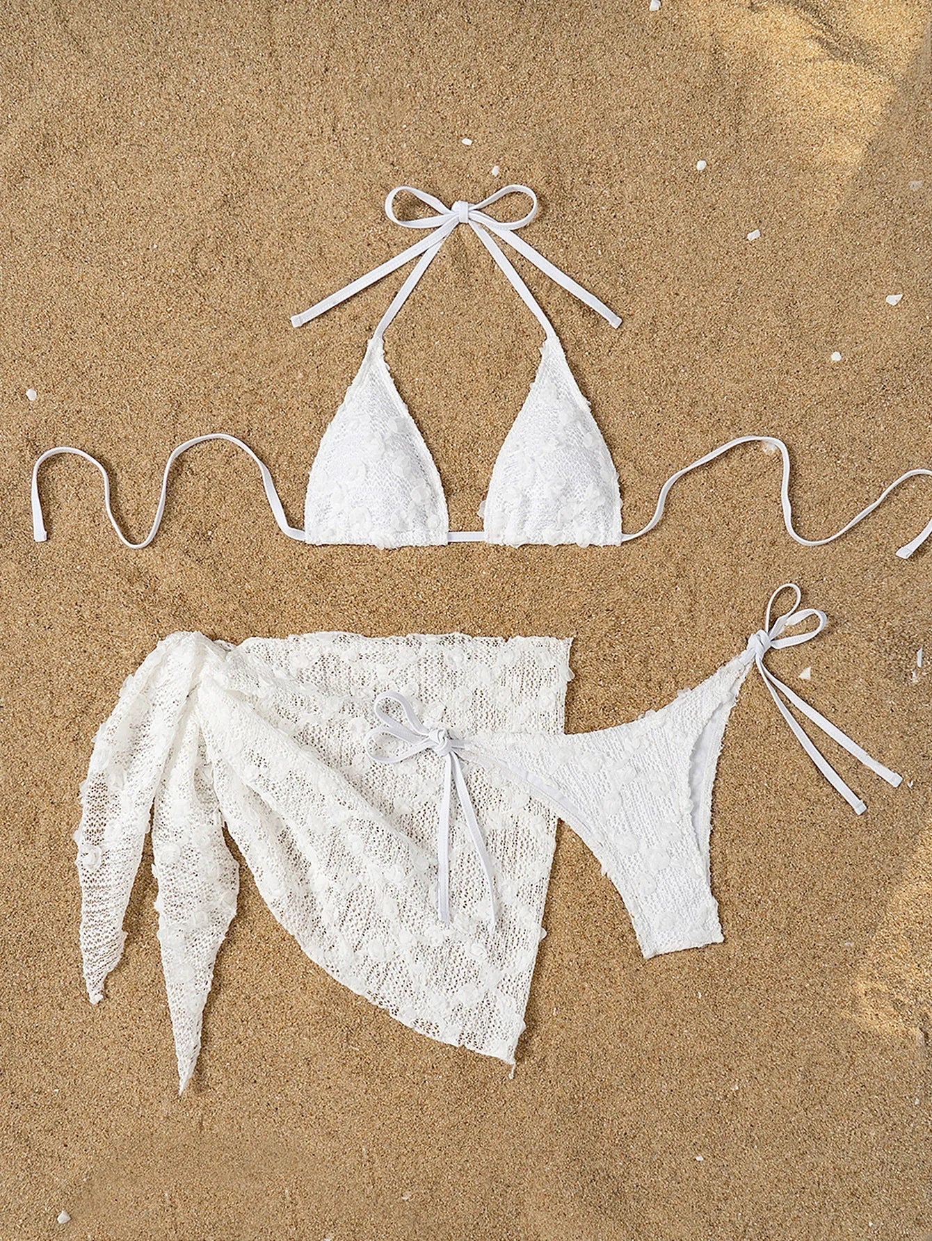 Sexy White Lace Cover Up Skirt 3 Piece Swimsuit Women Bandage Thong Bikini 2025 Summer Push Up Beach Bathing Suit Skirt Swimwear