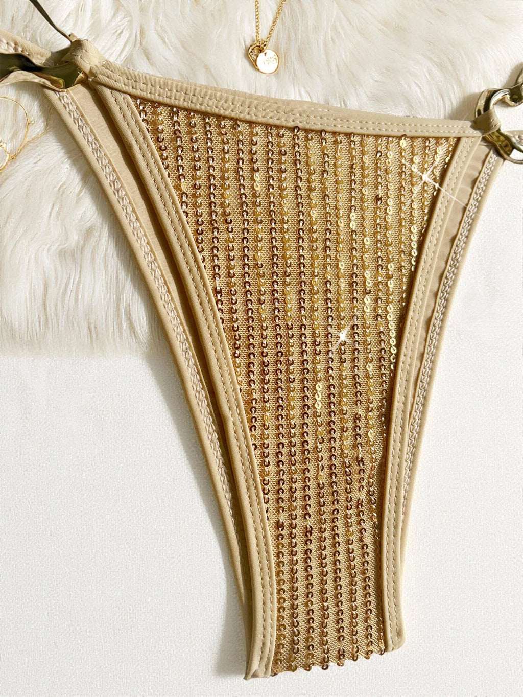 Sexy Glitter Sequin Gold Bikinis Sets Women 2026 Metal Circle Push Up Tie Side Thong Swimsuit Beach Bathing Suit Micro Swimwear