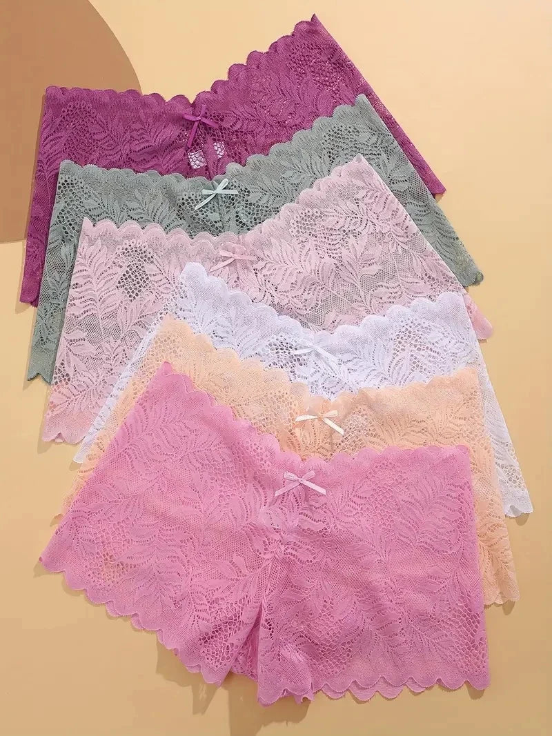6PCS Women Lace Boxers Briefs Sexy Seamless Breathable Low Waist Female Underwear Solid Color Intimates High Elastic Lingerie