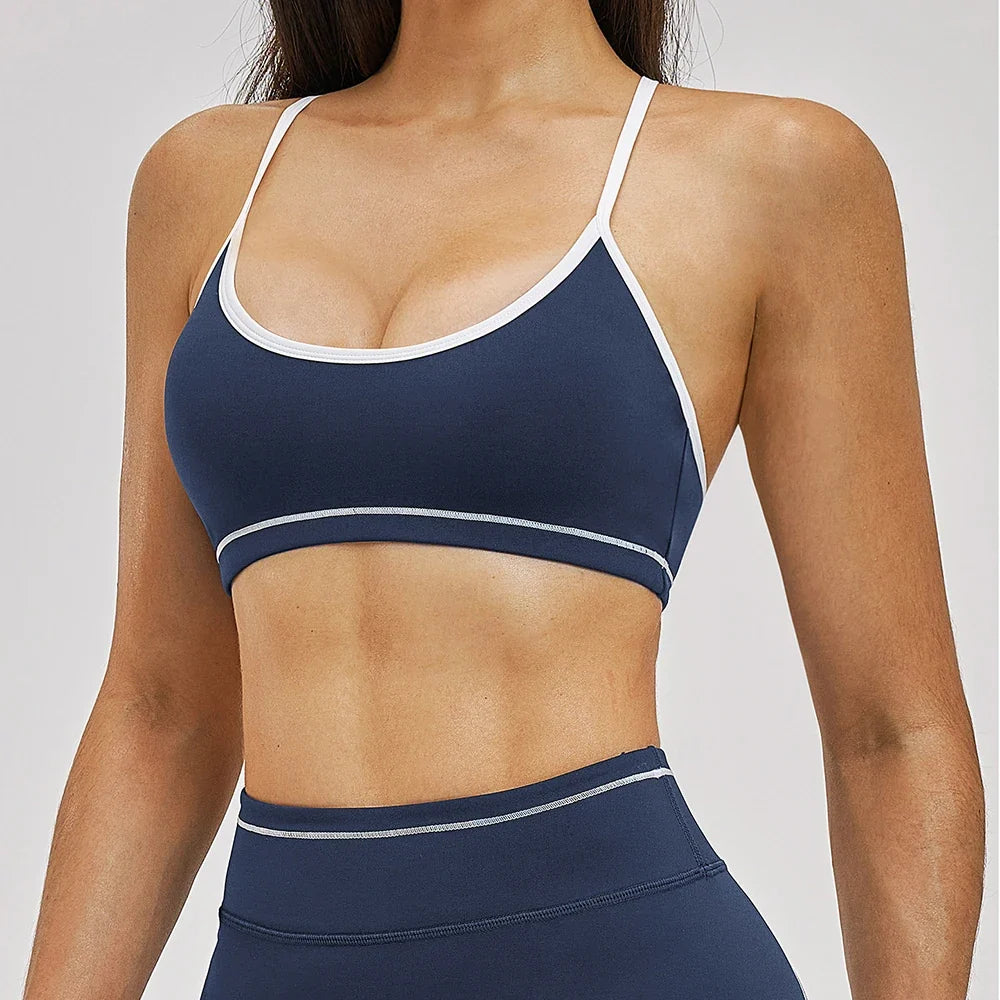 Yoga Bra U-Shaped Adjustable Shoulder Strap Cross Back Women Fitness Sports Bra Top Gym Yoga Athletic Tight Workout Jog Soft Pad
