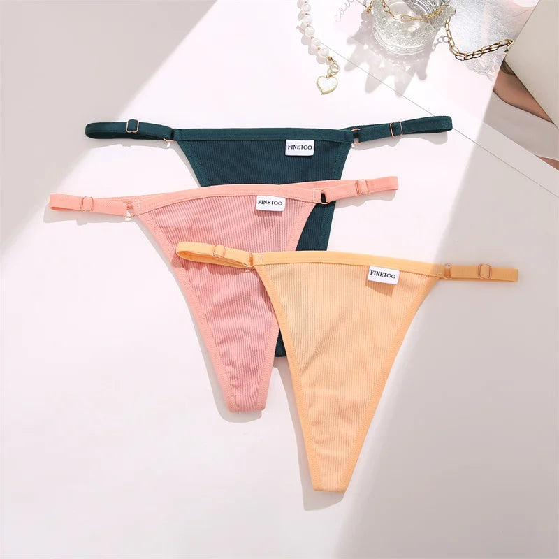 3PCS Women's Panties Cotton Thongs Adjustable Waist Sexy G-String Solid Color Seamless Intimate Female Underpants Lingerie S-XL