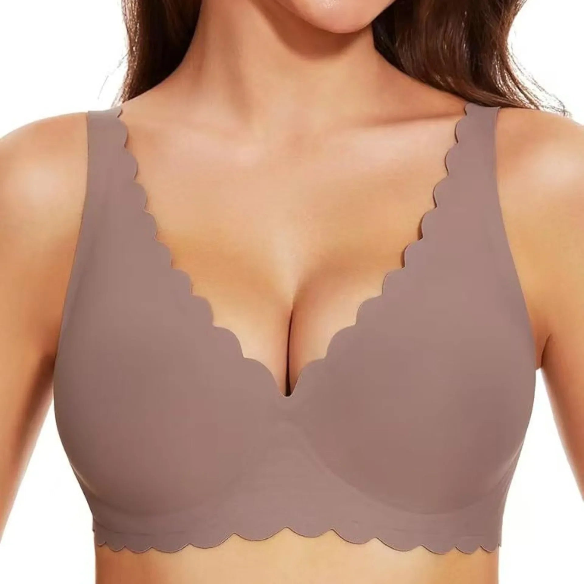 Women's Deep V Wave Seamless Jelly Bra Wire-free Seamless Bra Thin Mold 3/4 Cup Bra Comfortable Plus Size Push-up Underwear
