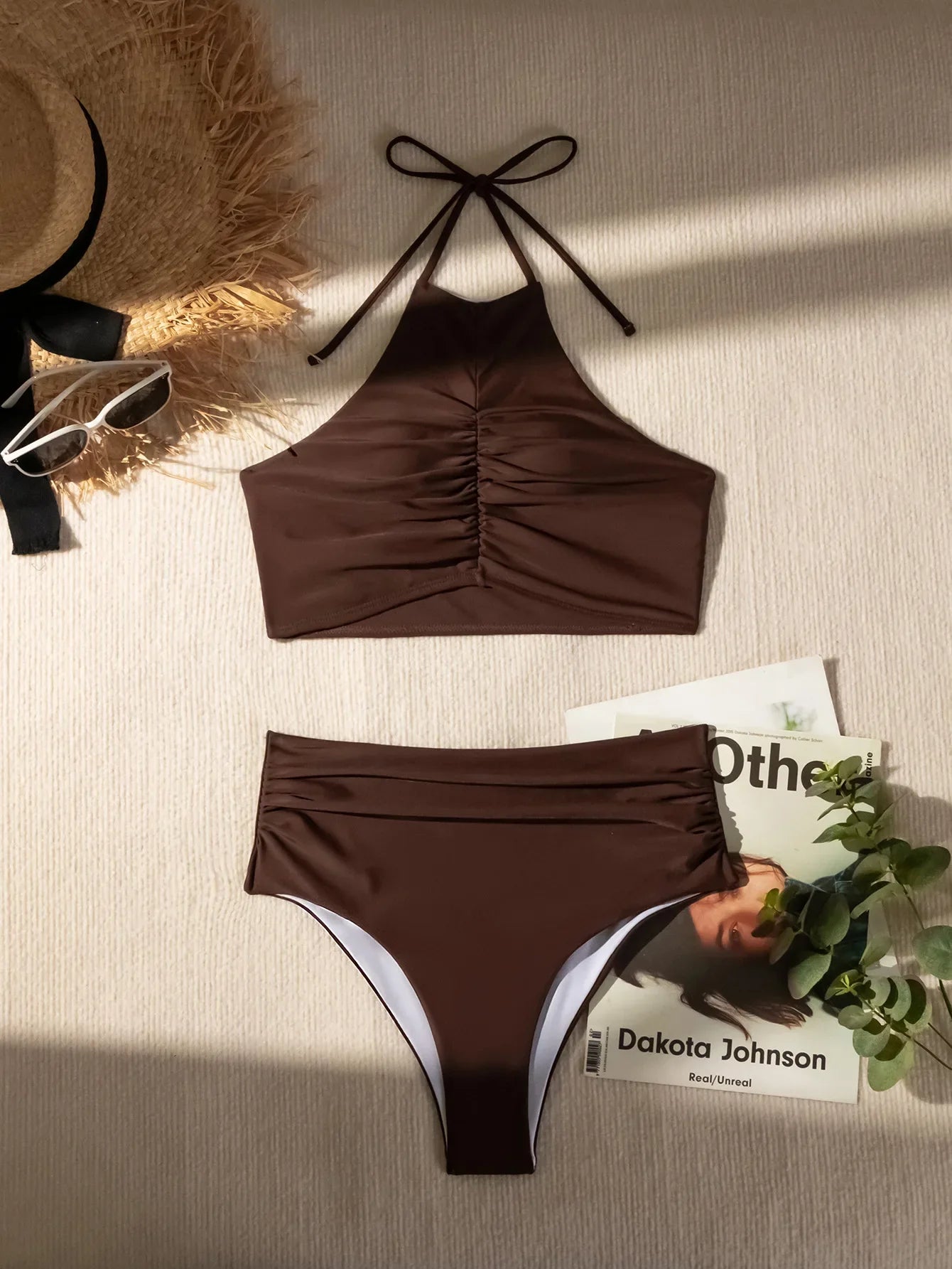 2026 Halter Wrinkled High Neck Female Swimsuit High Waist Bikini Women Swimwear Two-pieces Bikini set Bather Bathing Suit Swim