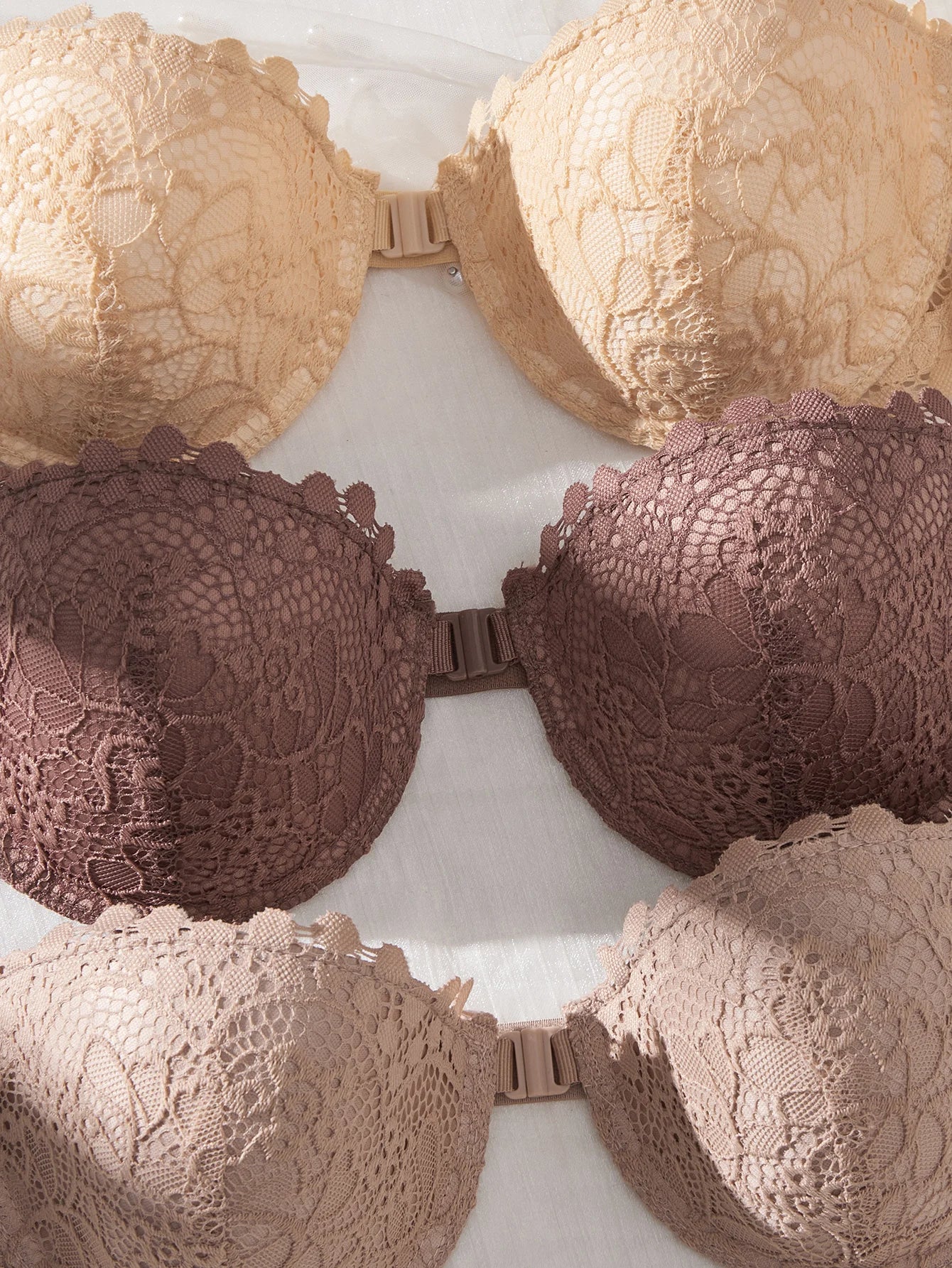 3Pcs Lace Women Strapless Bra Stylish Front Buckle Push up Bra Invisible Off-Shoulder Underwire Bras Women