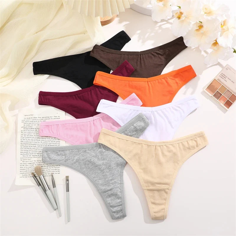 3PCS Seamless Thong Cotton Women Thin Strap Low Waist High Flexibility Panties Sexy Underwear Ladies Briefs T-back Soft Women
