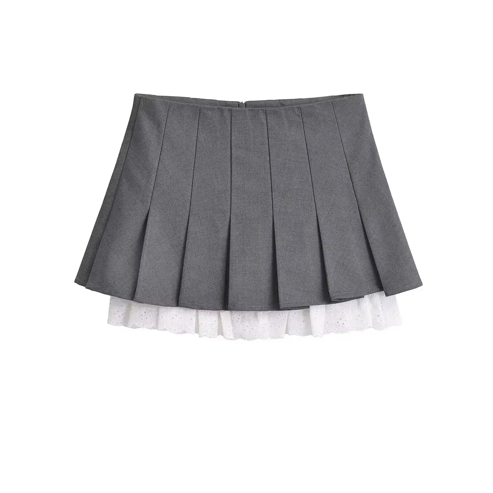 Summer New Leisure Lace Splicing Short Skirt Women Pure Desire Spicy Girl High Waist Hundred Fold A-line Half Length Skirt 7V01