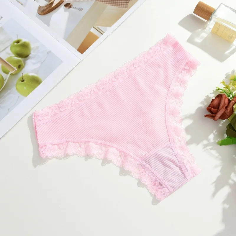 3Pcs Women Cotton Lingerie Sexy Thong Soft Fashion Panties Femme Design Underwear Pantys Underpant Lingerie Lace Intimates S-XL