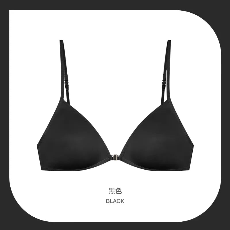 Sexy French Triangle Bra No Underwire Push-Up Front Button Beauty Back Women's Exquisite Lingerie Thin Bikini Seamless Bra