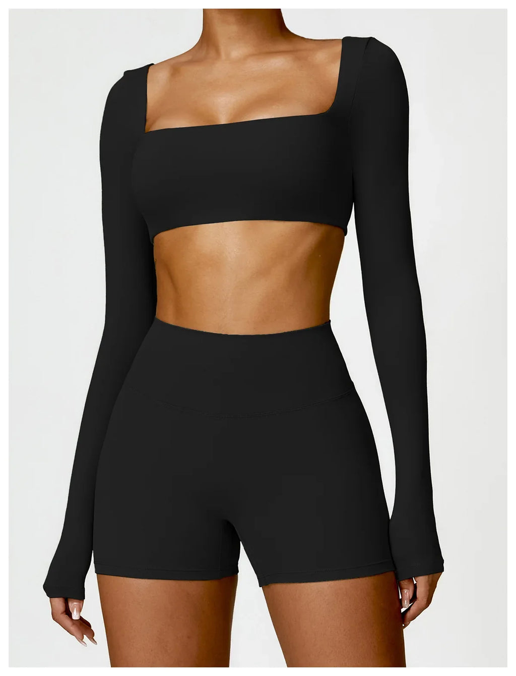 Hearuisavy Summer Casual Quick Dry Sportswear Women Square Neck Gym Top Women Fitness Sports Crop Top Long Sleeve Yoga Clothing