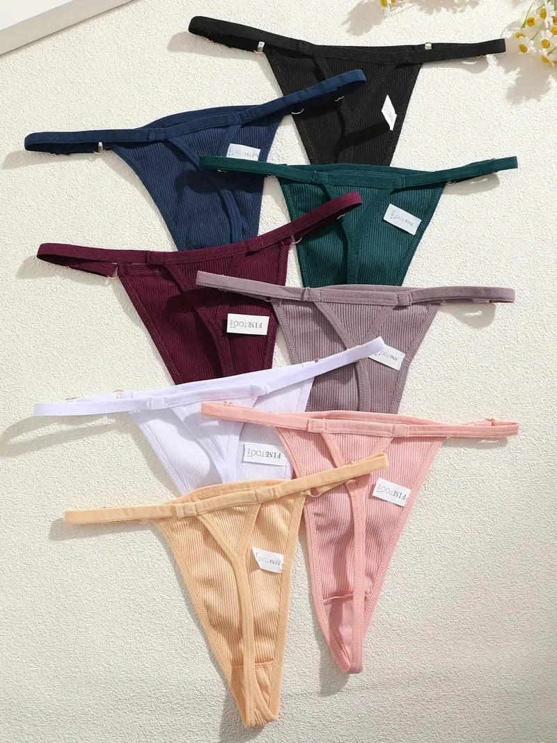 5PCS Women's Panties Cotton Thongs Adjustable Waist Sexy G-String Solid Color Seamless Intimate Female Underpants Lingerie S-XL