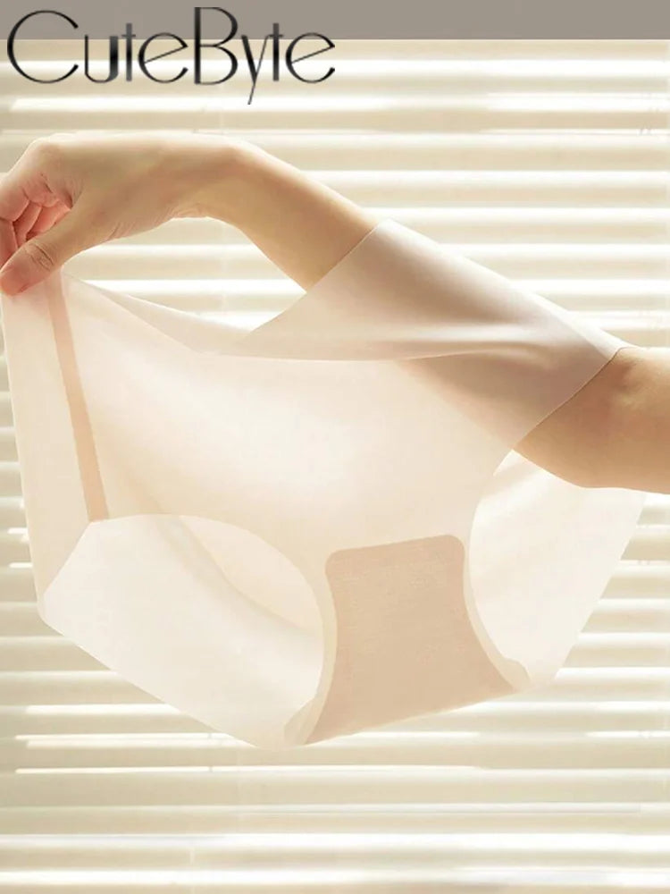 2PCS Seamless Ice Silk Briefs Women's Transparent Panties Sexy Breathable Underwear Female Stretch Erotic Korean Ultra Lingerie
