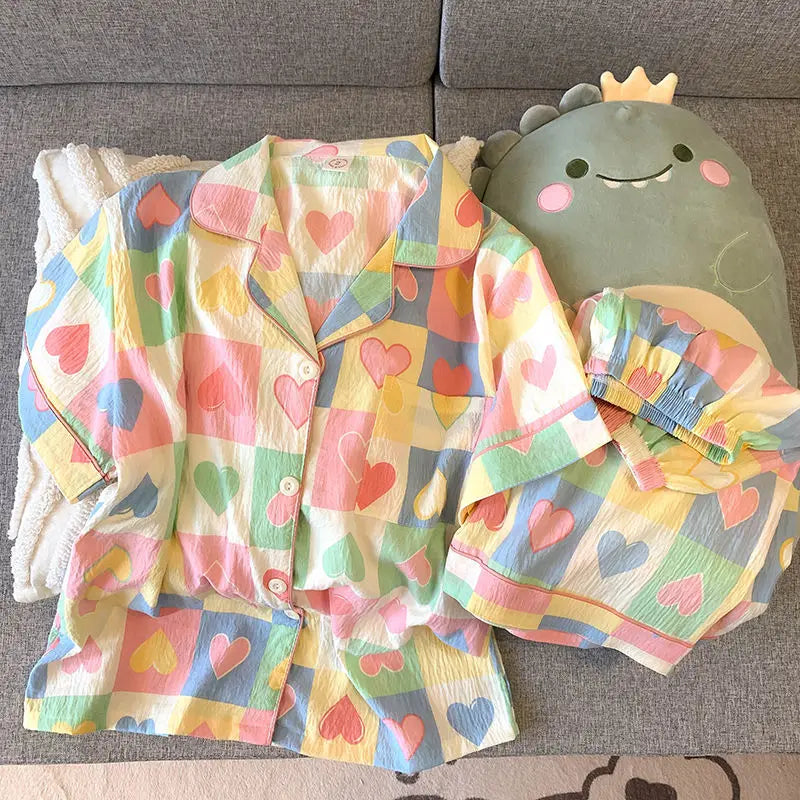 Thin Cotton Women's Short-sleeved Pajamas Set Summer Cute and Casual Sweet and Girly Thin Home Wear Set Sausage Dog Sleepwear