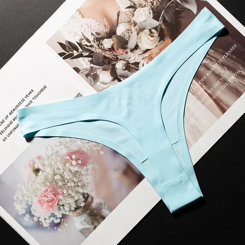 Ice Silk Leopard Women Panties Sexy G String Thong Seamless Underwear T Back Candy Color Girls Briefs Underpants Plus Size M-XXL