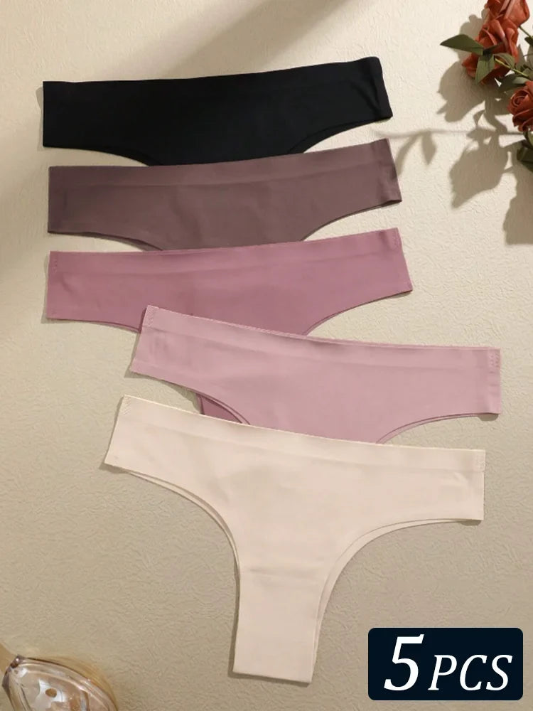 5PCS Seamless Maillard Panties Ultra-thin Brazilian panties Women Ice Silk Underwear Sexy Panty Low Waist G-string Female Solid