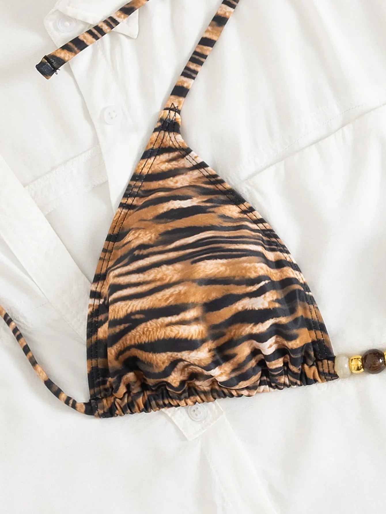 Sexy Coffee Tiger Print Micro Bikini 2026 Women Halter Push Up Bra Tie Side Thong Swimsuit Brazilian Beach Bathing Suit Swimwear