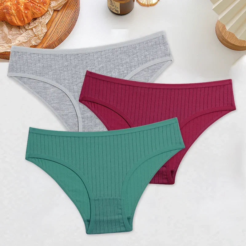 3PCS Women's Cotton Briefs Panties Female Sexy Low Waist Underwear M-XL Breathable Panty Girls Comfortable Intimates Lingerie