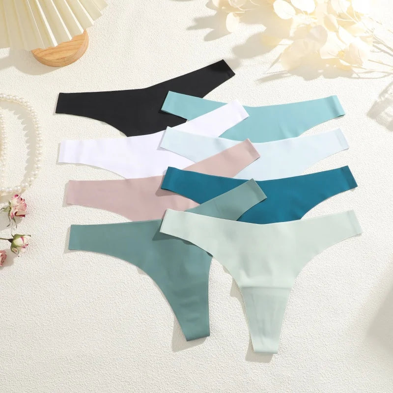 8PCS/Set Seamless Ice Silk Panties Women V-Waist Underwear Sexy Sports Briefs Panties Female Soft Ultra-thin Lingerie G-string