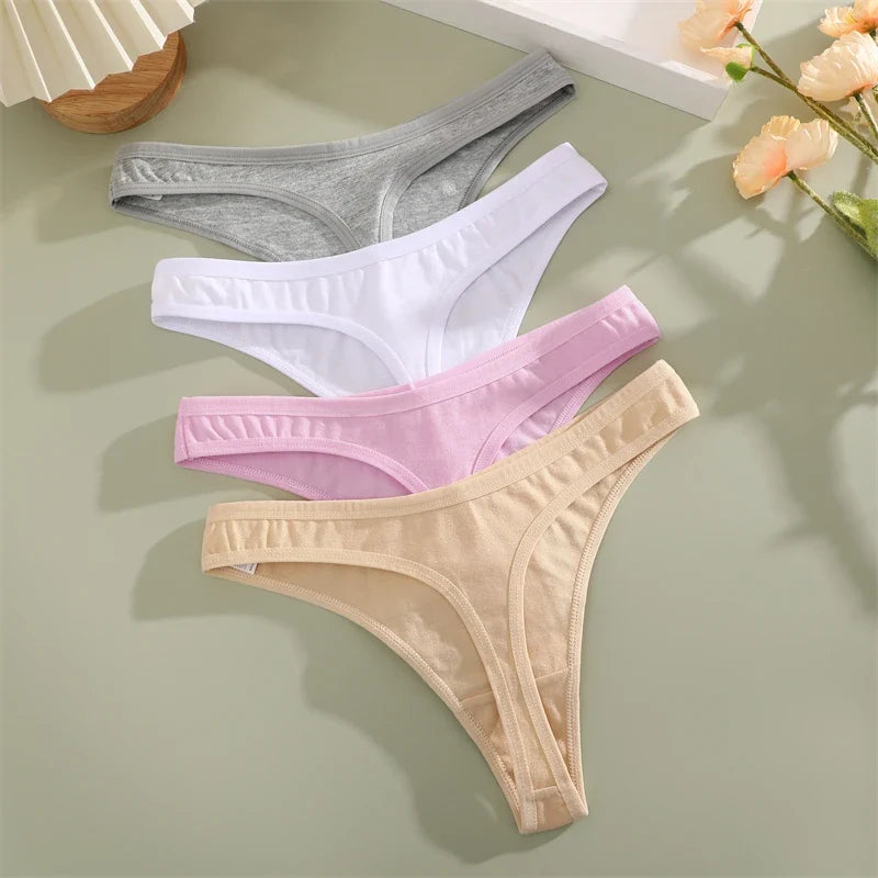 3PCS Seamless Thong Cotton Women Thin Strap Low Waist High Flexibility Panties Sexy Underwear Ladies Briefs T-back Soft Women