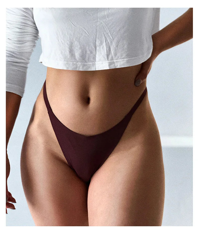 Ice Silk Seamless Women Thong Low Waist Sexy G String Quick Drying Panties Simple Underwear Traceless Thin Sports Yoga Briefs