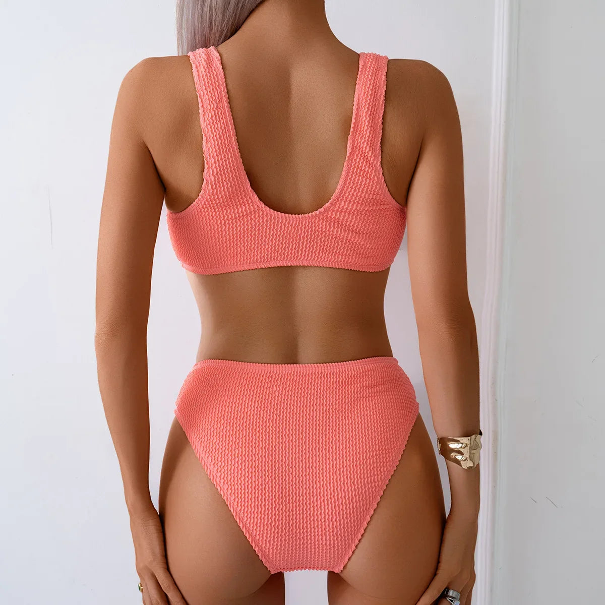 2026 New Sexy Bikini Two-Piece Swimsuit Pure Color High Elasticity Monochromatic Swimwear Comfortable Fit Women's Beachwear