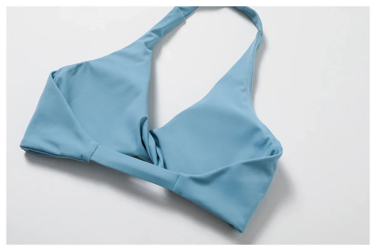 Women's Nylon Sports Bra Halter Sports Underwear Front Twist Naked Feel Sexy Yoga Gym Push Up Workout Padded Bralette Bathsuit