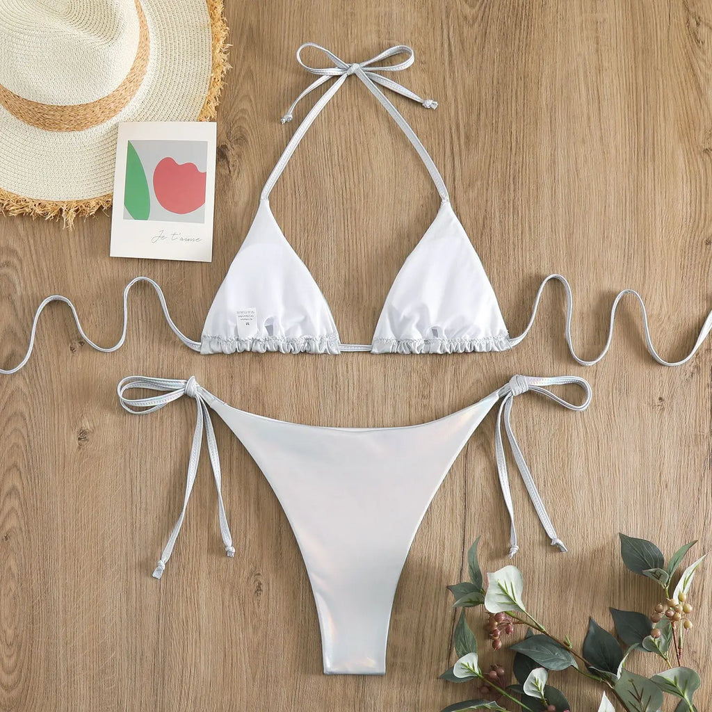Sexy Brozing Gold Bikinis Sets Women Push Up Micro Bikini Swimsuit 2026 Brazilian Beach Bathing Suit Tie Side Triangle Swimwear