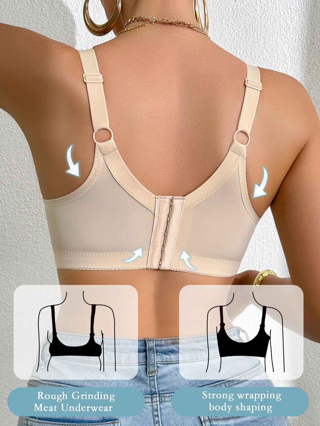 Sexy Women's A B C D Cup Large Size Lace Bras, Lace Splicing Underwire Bra, Push-Up and Side Breast Minimizing, Comfortable Women's Lingerie Bra